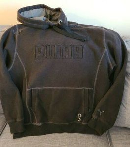 Puma Womens Heavy Pullover Black Hooded Sweatshirt XL Black Logo